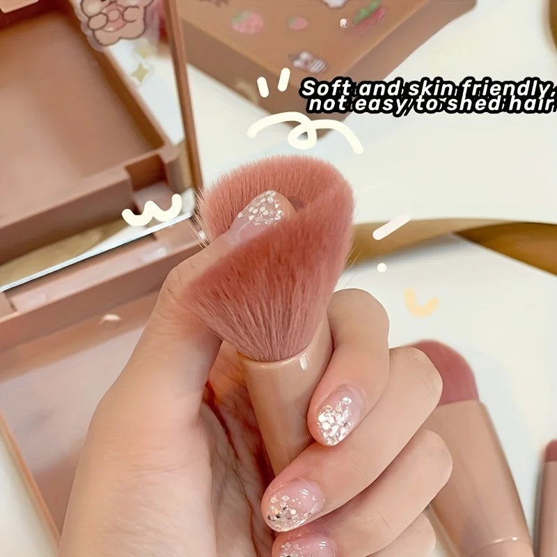5-Piece Portable Makeup Brush Set with Mirror - Foldable Travel Kit